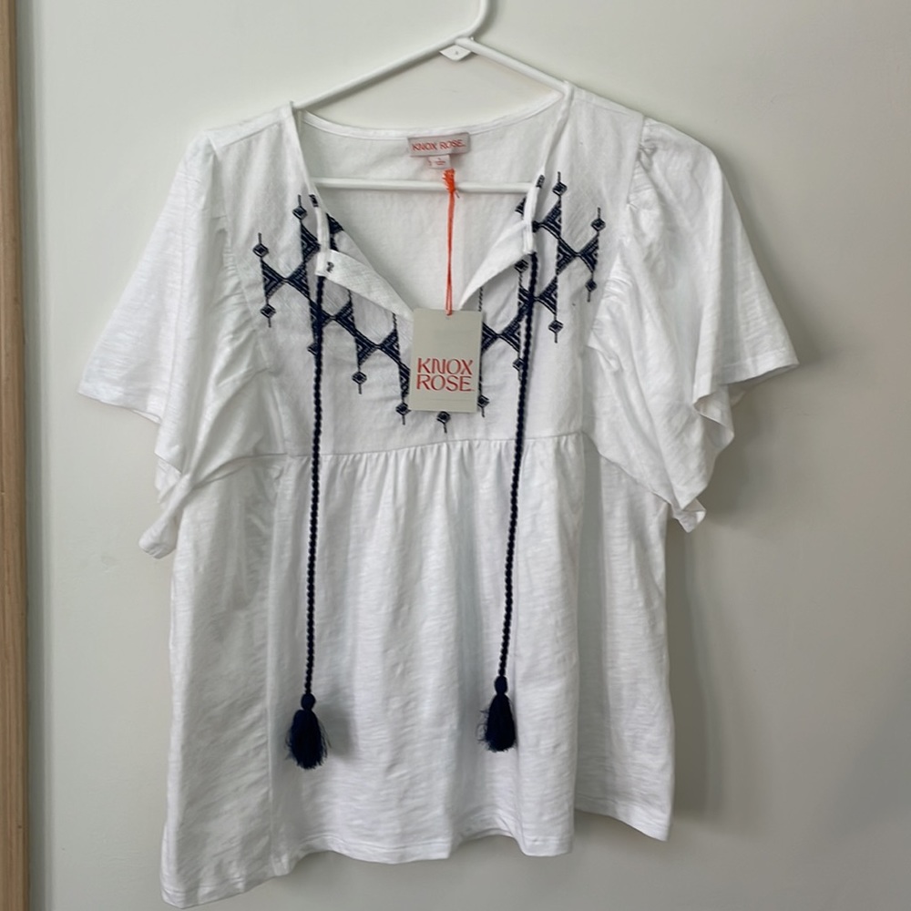New Women's Flutter Short Sleeve Embroidered Top Knox Rose - Picture 2 of 6